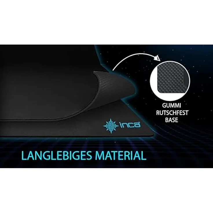 İnca IMP-020 Mauspad, Gaming Mousepad mit glatter Mikrotextur-Oberfläche, rutschfester Gummibasis, langlebig, schwarz, 270×350 mm – Bild 4