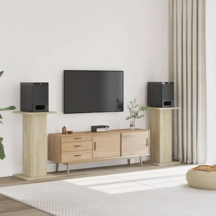vidaXL Lautsprecherständer 2 STK., Hoher Boxenständer, Lautsprecherpodest für HiFi Heimkino Surround Sound, Verbessertes Audio-Hörerlebnis, Sonoma-Eiche – Bild 2