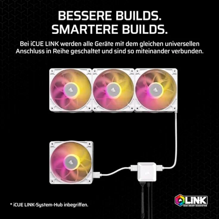Corsair CORSAIR iCUE LINK RX140 MAX RGB 140 mm PWM Dicker Lüfter – Hoher statischer Druck – RGB-Beleuchtung – Doppelpack – Weiß – Bild 5