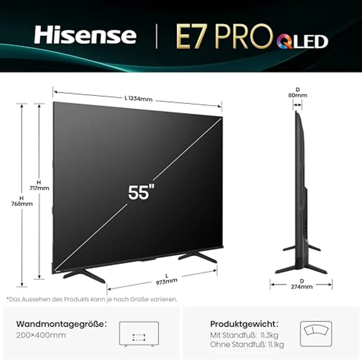 Hisense 55E7Q PRO, 55 Zoll 4K UHD QLED Smart TV mit 144Hz Game Mode PRO, Dolby Vision IQ, Dolby Atmos und AI HDR Upscaler – Bild 2