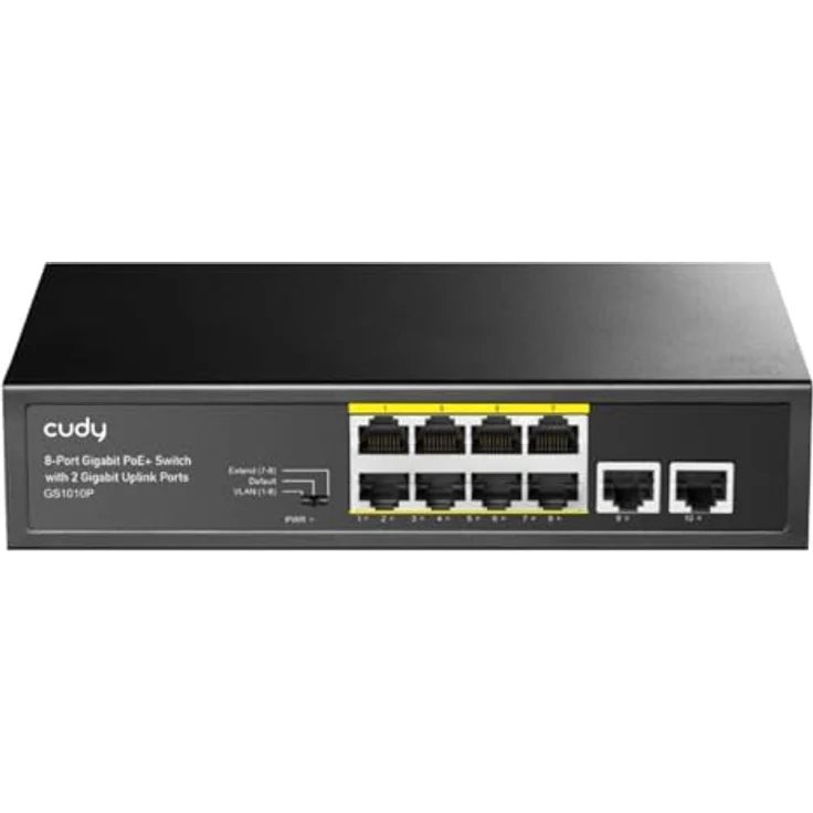 Cudy GS1010P, unmanaged PoE+ Netzwerk Switch mit 10 Ports und 120 W PoE-Budget, Schwarz – Bild 1