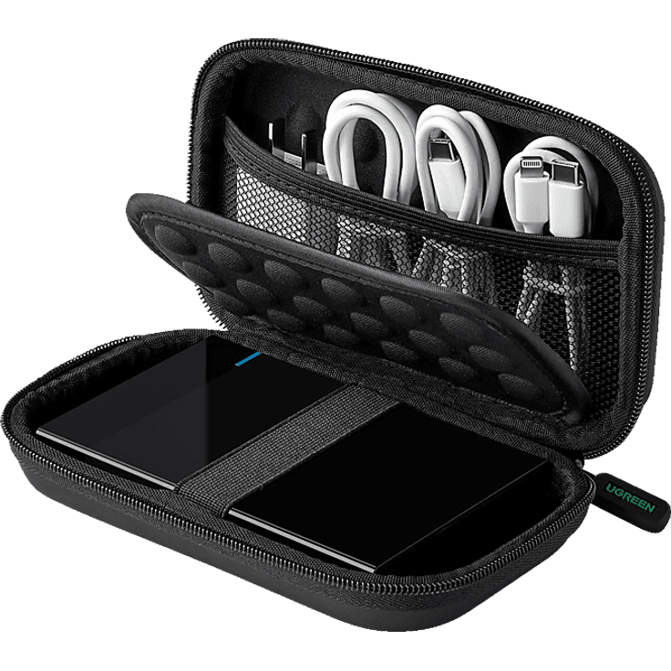 UGREEN Hard Disk Storage Bag Large, kompakte Aufbewahrung für Festplatten und Zubehör, stoßfest, schwarz, 18 x 9,5 x 5,5 cm