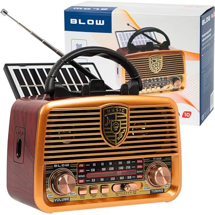 BLOW RA10 Analogradio mit AM/FM, Solarenergie, Bluetooth, USB und TWS-Funktion, schwarz – Bild 1