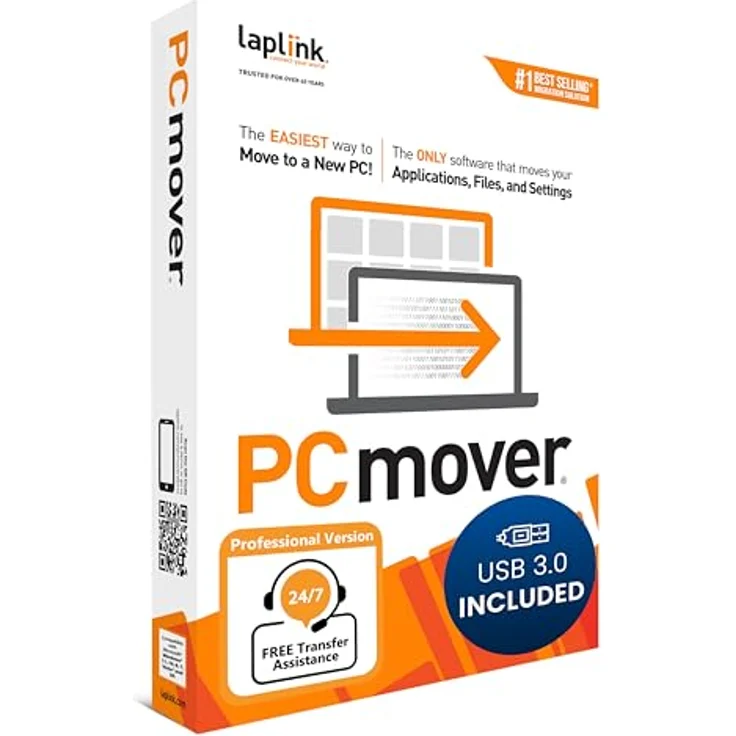 LAPLINK PCmover Professional 11, Migration Software für Anwendungen & Dateien, inkl. 1,80 m USB 3.0 Kabel, Automatische Übertragung, 1x Nutzung – Bild 1