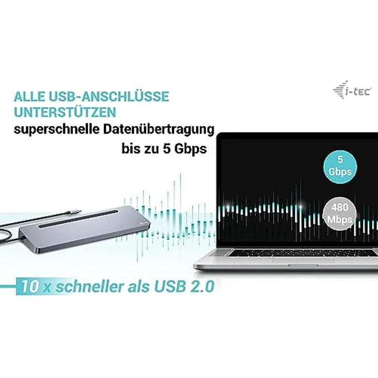 i-tec USB-C Metall Ergonomische Dockingstation 3x4K - 1x HDMI, 2X DisplayPort, 4X USB 3.2 Gen1, GLAN, SD/microSD – Bild 5