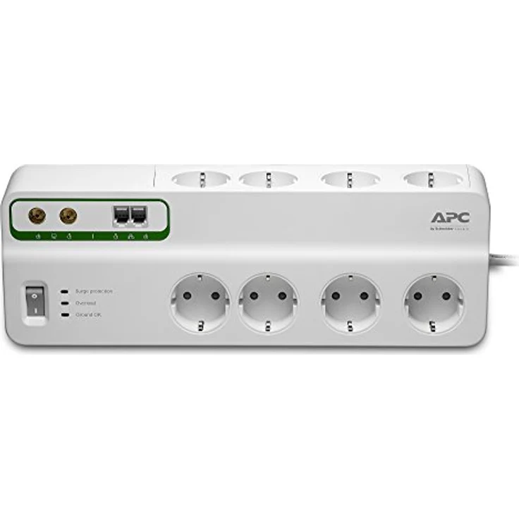 APC Surge Protector - PMF83VT-GR - Steckdosenleiste mit Überspannungsschutz (8-fach Stecker Schuko, schaltbar, 2 TV--Video- und 2 Telefon-Schutz-Ausgänge - Farbe: weiß) – Bild 2