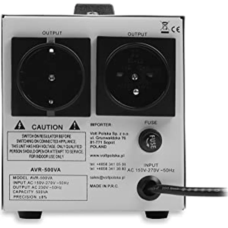 Volt Polska Spannungsstabilisator AVR 500VA, Eingangsspannungsbereich 150-270VAC, Schutzarten Überlast und Kurzschluss, 195x117x124mm – Bild 4