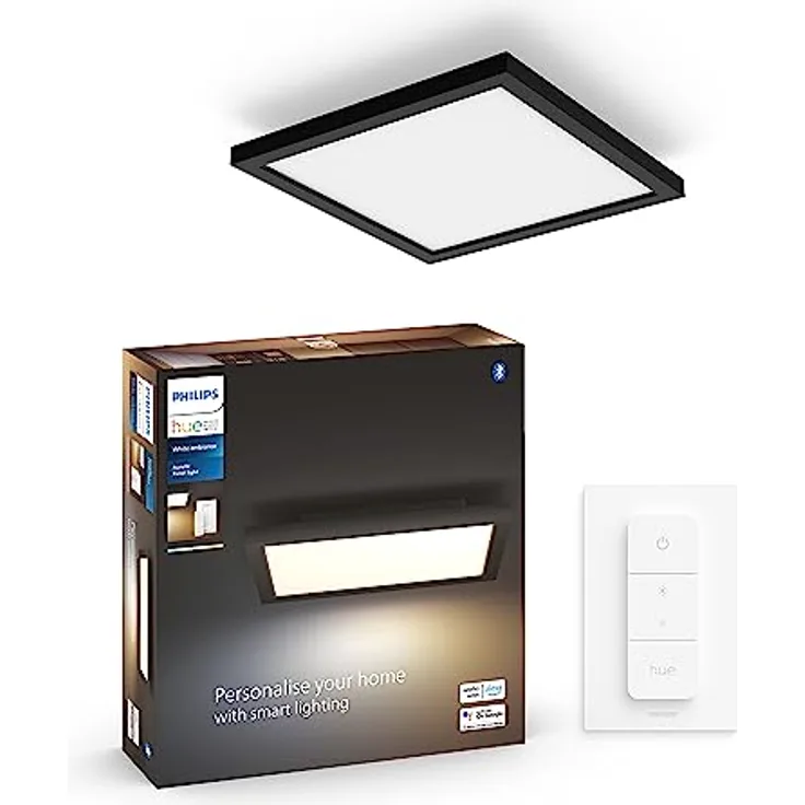 Philips Hue White Ambience Aurelle Panelleuchte, schwarz inkl. Dimmschalter, 30x30cm, alle Weißschattierungen, steuerbar via App, kompatibel mit Amazon Alexa (Echo, Echo Dot)