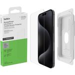 Belkin ScreenForce UltraGlass 2 Schutzfolie für iPhone 16 Pro Max, kratzfest, dünnes Glas, 9H Härte, mit Positionierungsschale, Displayschutz, kristallklar