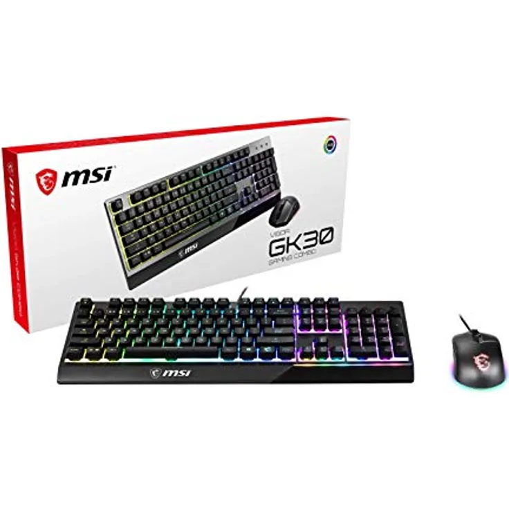 MSI Vigor GK30 IT Halbmechanische Gaming-Tastatur mit RGB-LED-Hintergrundbeleuchtung, Mystic Light, Multimedia-Hotkey-Tastatur + Maus, volle Größe, Schwarz