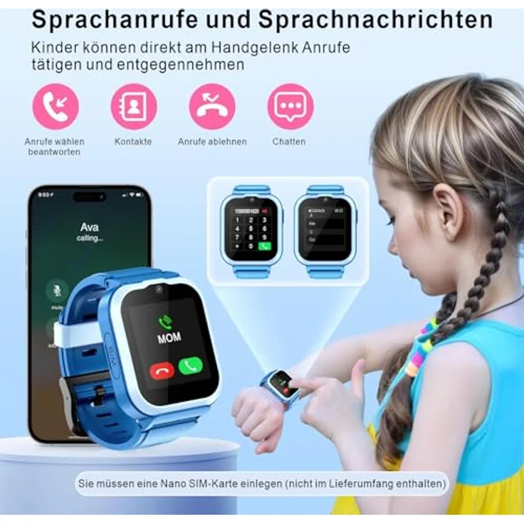Onestyle SMW-Kids Smartwatch für Kinder, LBS-Tracking, GPS, AGPS, 4G, SOS, HD Videoanruf, 1,4" IPS-Farb-HD-Display, wasserdicht IPX7 – Bild 4