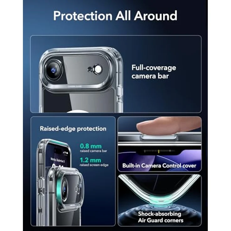 ESR iPhone 17 Air Hülle mit Kamerasteuerung Capture Button, kompatibel mit MagSafe, militärischer Schutz, anti-vergilbung, klarsicht – Bild 3