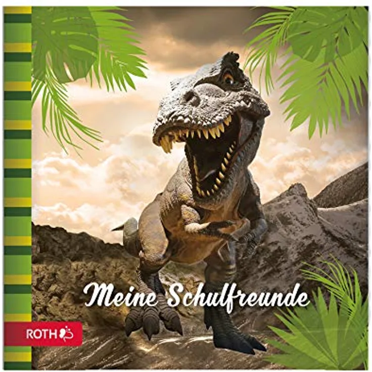 ROTH Freundebuch Tyrannosaurus - 64 Seiten 16,5 x 16,5 cm - Erinnerungsalbum Dinosaurier TRex Dino in Grün und Schwarz