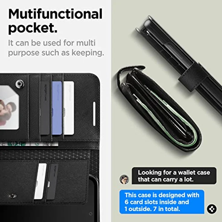 Spigen Wallet S Plus Hülle Kompatibel mit Samsung Galaxy A54 5G Leder Klapphülle Kartenfach für 9 Karten Stoßfest Schutzhülle - Schwarz – Bild 4