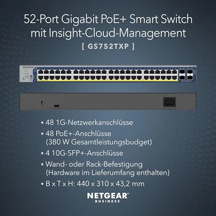 Netgear GS752TXPV3 48-Port Gigabit PoE+ Smart Switch with 10G SFP, Grau – Bild 2