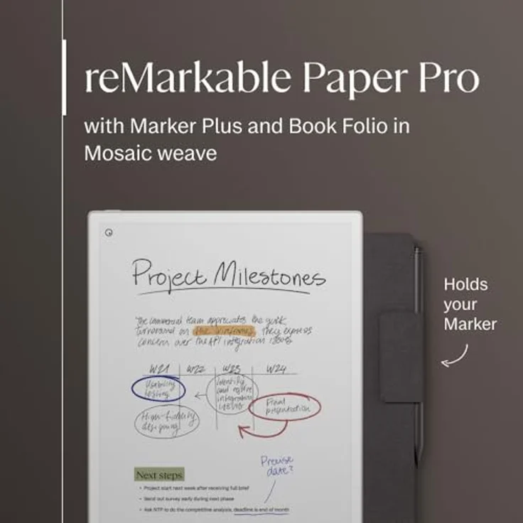 Remarkable reMarkable Papier Pro Bundle – Folio Case aus Mosaic Weave | 11,8 Zoll Farbdisplay und Leselicht | mit Marker Plus Pen – Bild 2
