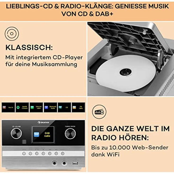 Auna Connect System S Stereoanlage + Lautsprecher 20Wmax Internet-DAB+-UKW CD-Player silber Silber – Bild 5