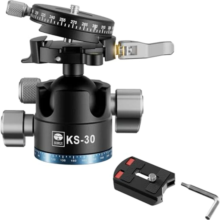 SIRUI KS-30 Flacher Kugelkopf 36mm, 360° Doppel-Panorama Aluminium Stativkopf für Kamera Camcorder, Maximale Belastbarkeit 20 kg – Bild 1
