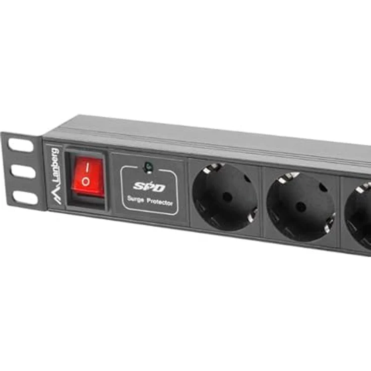 Lanberg PDU-07F-0200-BK Steckdosenleiste, Stromverteilereinheit mit 7 AC-Ausgängen, 1U, 2 m, Überlastschutz, Schwarz – Bild 3