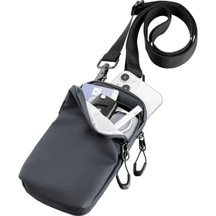 TROIKA BLUE CYCLE SMARTBAG, Handytasche zum Umhängen aus recyceltem Meeresplastik mit Kartenfach, verstellbarem Gurt und Karabiner, Dunkelgrau – Bild 1