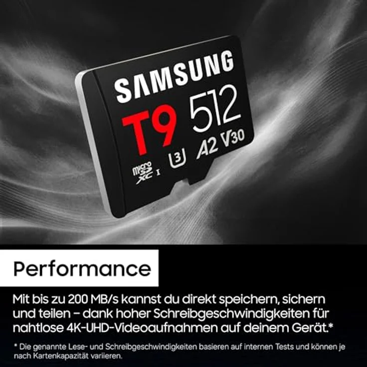 Samsung T9 microSD-Karte MB-MH512TB/WW, 512 GB mit USB-Kartenleser, UHS-I U3, 200 MB/s Lesen, 130 MB/s Schreiben, wasserfest, schwarz – Bild 4