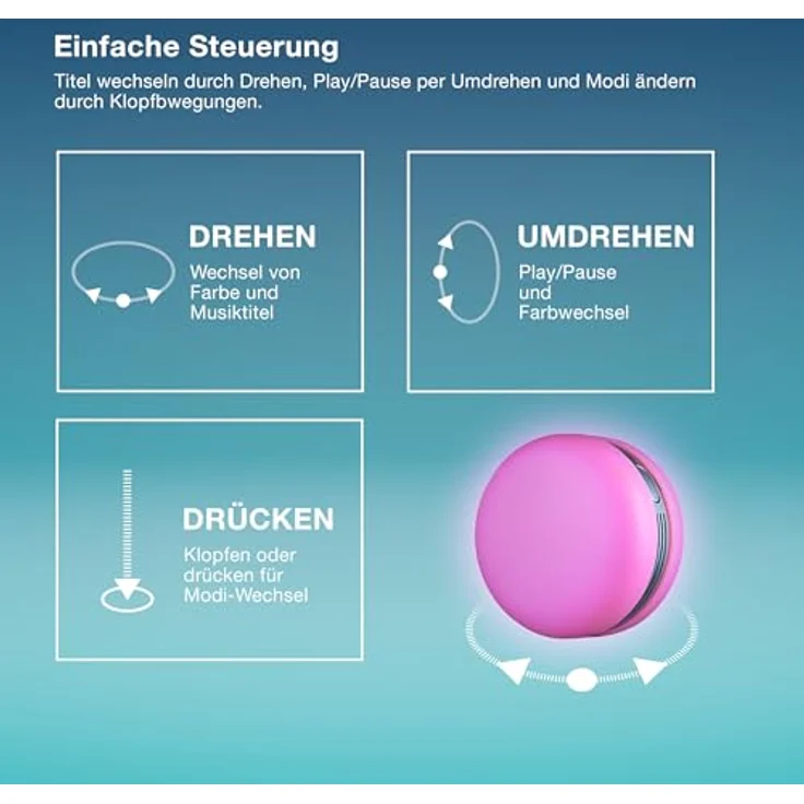 OSRAM Smart Macaron, Bluetooth-Lautsprecher mit drehbarem Farblicht, Musik-Sync, App-Timer, 3 Modi, Stereo-Pairing, blau – Bild 3