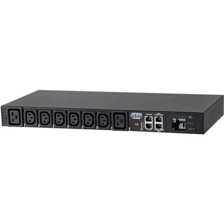 ATEN PG5308G 8P 1HE PDU mit kWh-Messung, 32A, 2 Ethernet-Ports, drehbarem LCD-Bildschirm