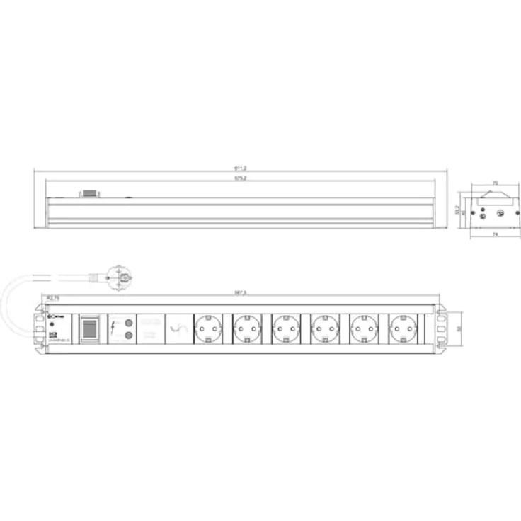 Bachmann 300.011 HANDWERKERLEISTE mit Steckdosenabstand 15mm mit 6xSchutzkonaktsteckdosen mit Schalter und Überspannungsschutz, Zuleitung 2,0m, Schwarz – Bild 5