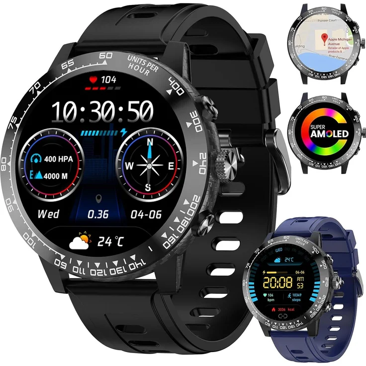 Homailida Smartwatch H1, 1.51 Zoll AMOLED Fitnessuhr mit Telefonfunktion, 170+ Sportmodi, GPS, Schlafmonitor, Herzfrequenz, iOS & Android, schwarz