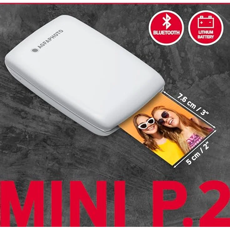 AgfaPhoto Mini P.2 – Tragbarer Zink-Drucker für Sofortbilder – Bluetooth-Funktion – Weiß – Bild 2