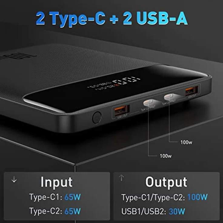 Powerbank Laptop Baseus PD 100 W 20000 mAh USB C Power Bank Slim Externe Batterien QC 4.0 Schnellladegerät für Laptops MacBook Air Dell Haiwei HP iPad iPhone 14/13 Samsung Galaxy Switch Airpods – Bild 3