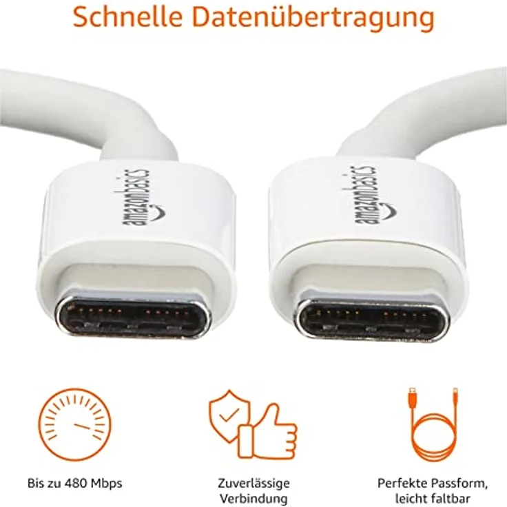 AmazonBasics - Verbindungskabel, USB Typ C auf USB Typ C, USB 2.0, 1,8 m, Weiß – Bild 2