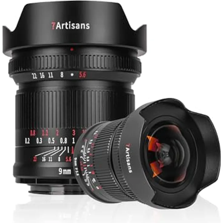 7artisans 9mm F5.6 Full-Frame 132 ° Weitwinkelobjektiv,Nahezu Null -Ververzerrung,Minimaler Fokussierungsabstand von 0,2 m,Kompatibel für Cannon EOS-R,RED,EOS-R3,EOS-R5,EOS-R6,EOS-RP, Schwarz