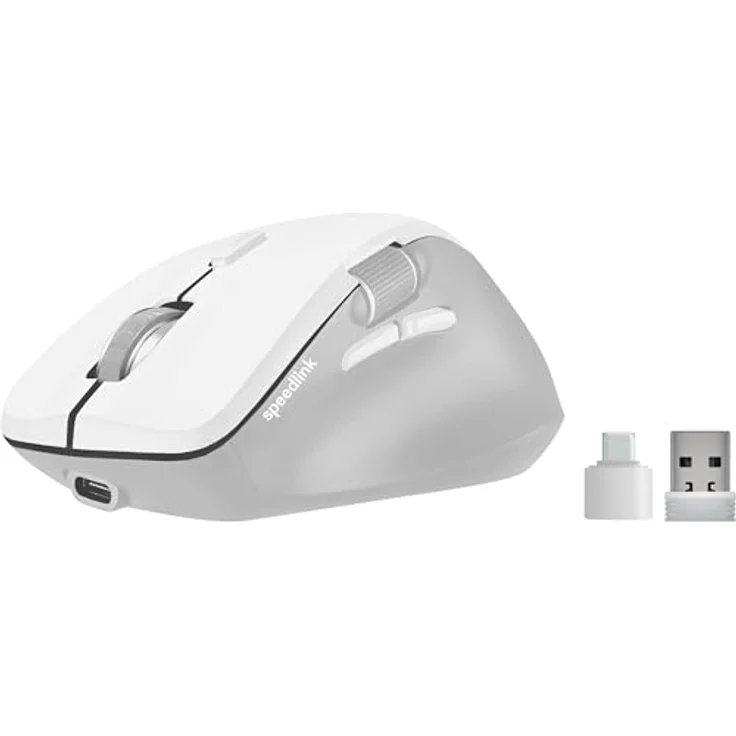 Speedlink Libera Silent Mouse, Bluetooth Maus mit leisen Tasten, wiederaufladbarem Akku, ergonomisch, 3200 DPI, Daumen Scrollrad, weiß – Bild 1