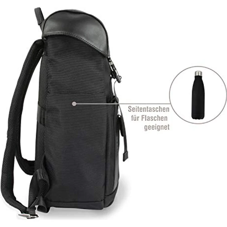 bugatti Rucksack Nero Backpack Black, eleganter Laptop-Rucksack mit gepolstertem Laptopfach und Trolleyhalterung, schwarz – Bild 3