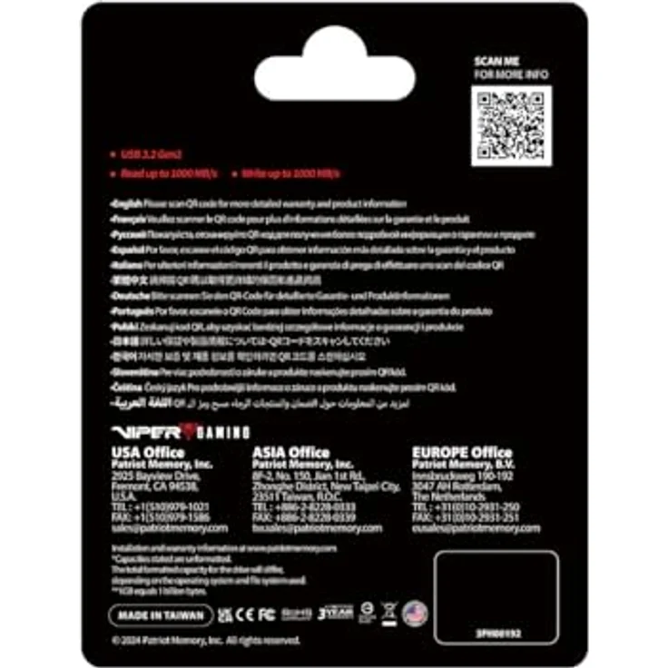 Patriot Dysk SSD PVP30, Externe 1TB SSD mit bis zu 1000MB/s, USB-A & C, Aluminium, Schwarz – Bild 1