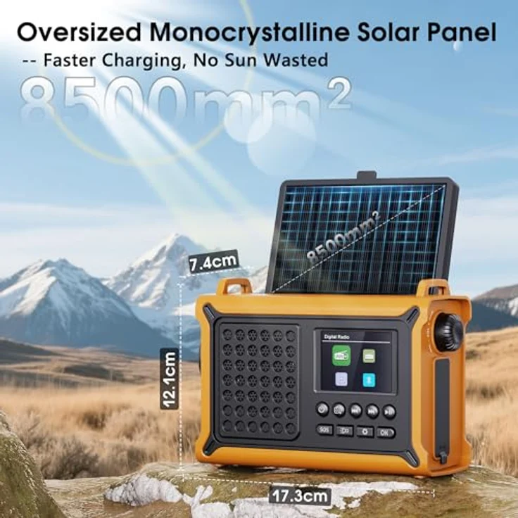Mesqool DAB/DAB+/UKW Digitalradio, tragbares Solar-Notfallradio mit Bluetooth 5.0, 2,4" Farbdisplay, 12000 mAh Akku, Leselampe, USB Handyladefunktion, Dual Wecker, SOS-Alarm für Outdoor – Bild 5