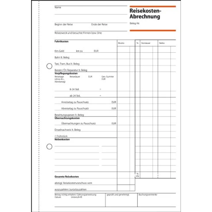 Sigel Formularblock Reisekostenabrechnung A5 hoch, 50 Blatt mit Abheftlochung und Microperforation, inkl. Blaupapier und Erläuterungsblatt – Bild 2
