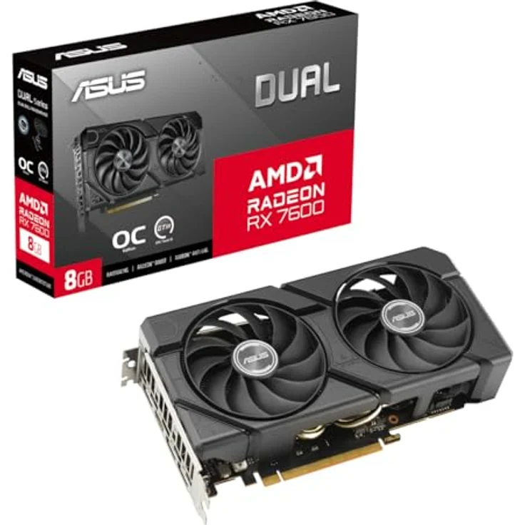 ASUS Dual Radeon RX 7600 EVO OC Edition 8GB GDDR6 Gaming Grafikkarte, PCIe 4.0, HDMI 2.1, 3X DisplayPort 1.4a, DUAL-RX7600-O8G-EVO, Schwarz – Bild 1