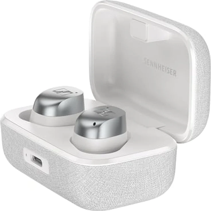 Sennheiser Momentum True Wireless 4 Smart Earbuds Bluetooth 5.4, kristallklarem Klang, ergonomischem Design, 30 Stunden Akkulaufzeit und Adaptive ANC, LE Audio und Auracast – Weiß Silber – Bild 1