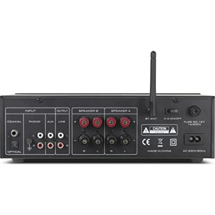 Dynavox Stereo Kompakt-Verstärker VT-90, schraubbare Anschluss-Terminals für 4 Lautsprecher, Fernbedienung, Phono-Eingang, BT-Streaming, schwarz – Bild 4