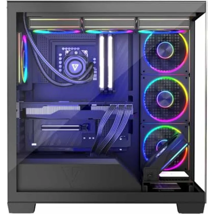 Modecom Volcano Stellar ARGB Midi 8F, schwarzes PC-Gehäuse mit gehärtetem Glas, 4 Schächten, 7 Erweiterungssteckplätzen und optimalem Kabelmanagement – Bild 9