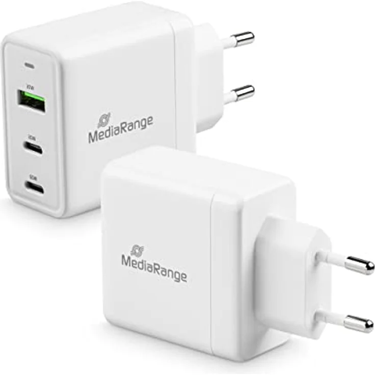 MediaRange 65W GaN Ladeadapter - 3-Port Steckdosen-Ladeadapter mit Schnellladefunktion, 1x USB-A und 2X USB-C Ausgang, kompatibel mit iPhone 13, 12, iPad Pro, AirPods Pro, Galaxy, S22, S21 – Bild 1