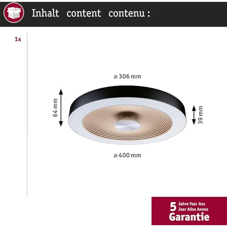 Paulmann Volea IP44 W/D dim LED 25W 400mm Schwarz Gold Deckenleuchte, stufenlos dimmbar, spritzwassergeschützt, elegantes Design – Bild 4