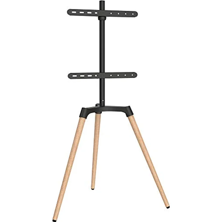 EasyLife - Design STAFFELEI Tripod TV-Stativ - Höhenverstellbar + Kabelmanagement - VESA bis 400x400 (Schwarz/Buche hell)