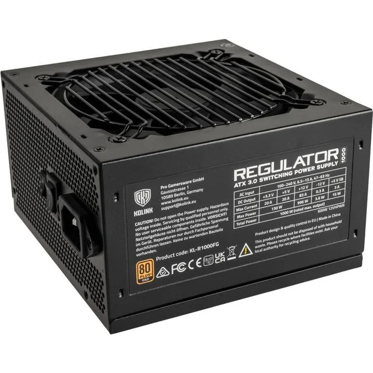 Kolink Regulator 80 PLUS Gold Netzteil, ATX 3.0, PCIe 5.0, modular - 1000 Watt (1000 W), Schwarz – Bild 1