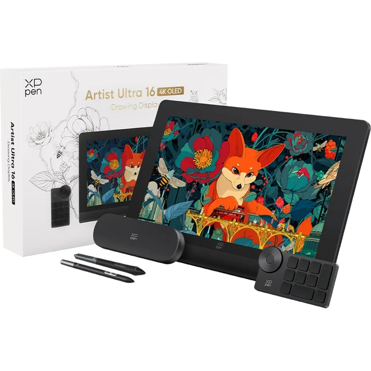XP-Pen Artist Ultra 16, Zeichentablet mit 15,6 Zoll 4K-OLED-Bildschirm, Multi-Touch-Funktion und anpassbarem Touchbereich
