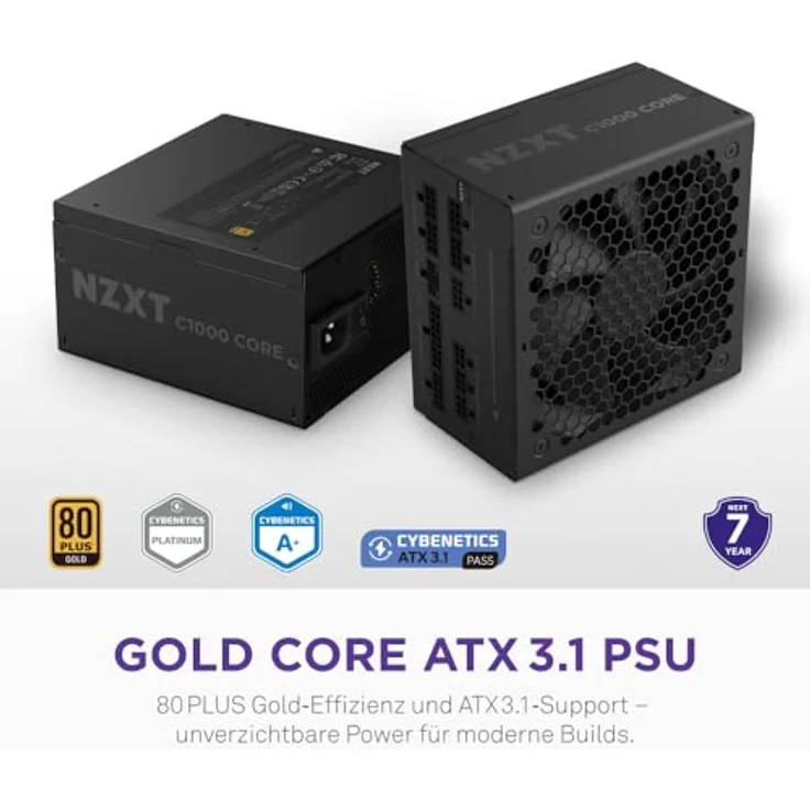 NZXT C1000, 1000 W ATX 3.1 Netzteil mit 80+ Gold-Zertifizierung, vollmodularem Kabelmanagement und 135mm Lüfter, Schwarz – Bild 3