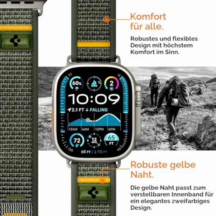 Spigen Athlex Air Strap für Apple Watch 44 / 45 / 46 / 49 mm, atmungsaktives Stoffmaterial, grün – Bild 8