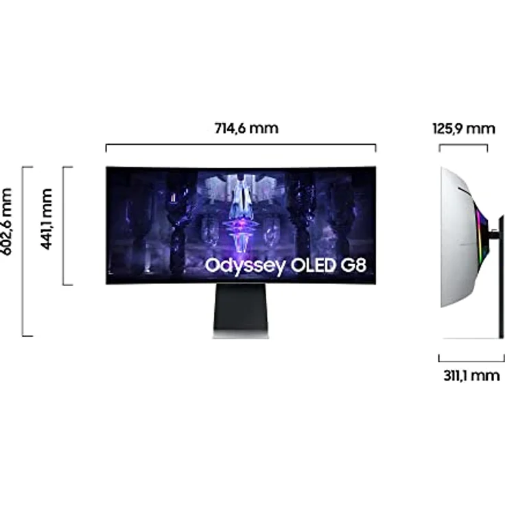 Samsung Odyssey OLED G8 Gaming Monitor S34BG850SU, 34 Zoll, OLED-Panel, UWQHD-Auflösung, FreeSync Premium, 0,03 ms (G/G) Reaktionszeit, Bildwiederholrate 175 Hz, Silber – Bild 2